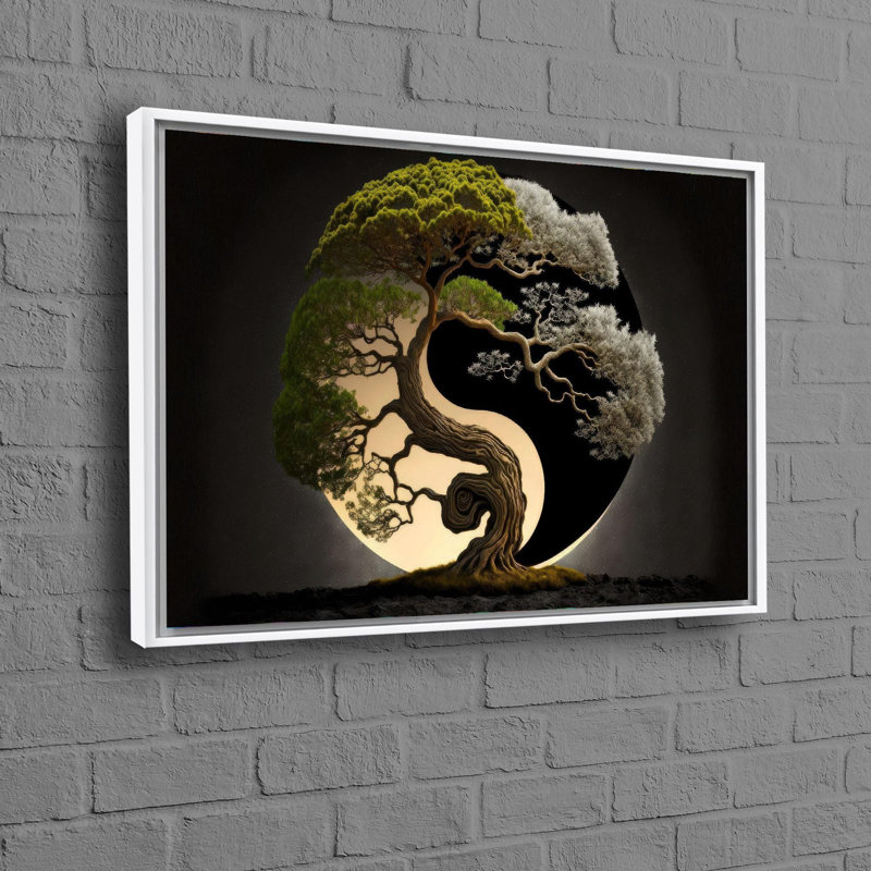 Affiche moderne sur toile Bonsai moderne Yin Yang parfaite pour le bureau ou la décoration de Noël sur toile, Blanc
