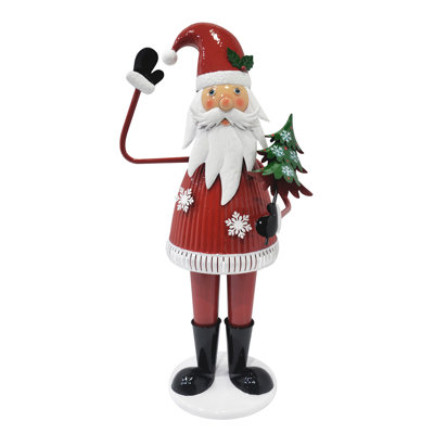 Joyeux père Noël tenant un arbre et agitant, décoration de vacances en fer durable avec des couleurs vibrantes