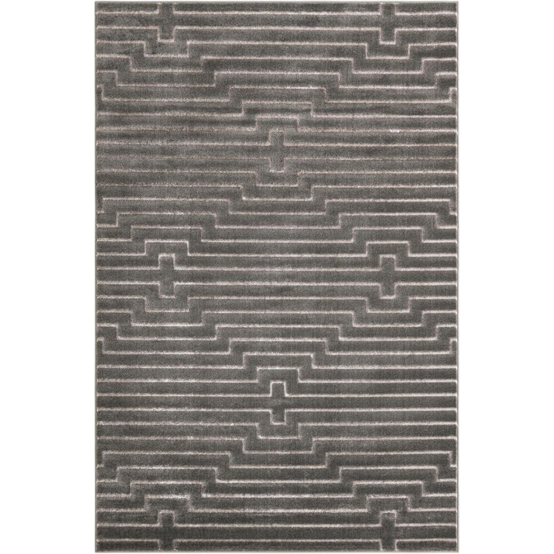 Tapis contemporain gris et argenté Omotayo, Rectangle 6 pi 1 po x 9 pi