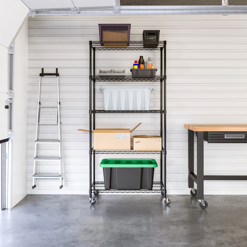 36" Black 5-Tier NSF-Certified Steel Wire Shelving with Wheels