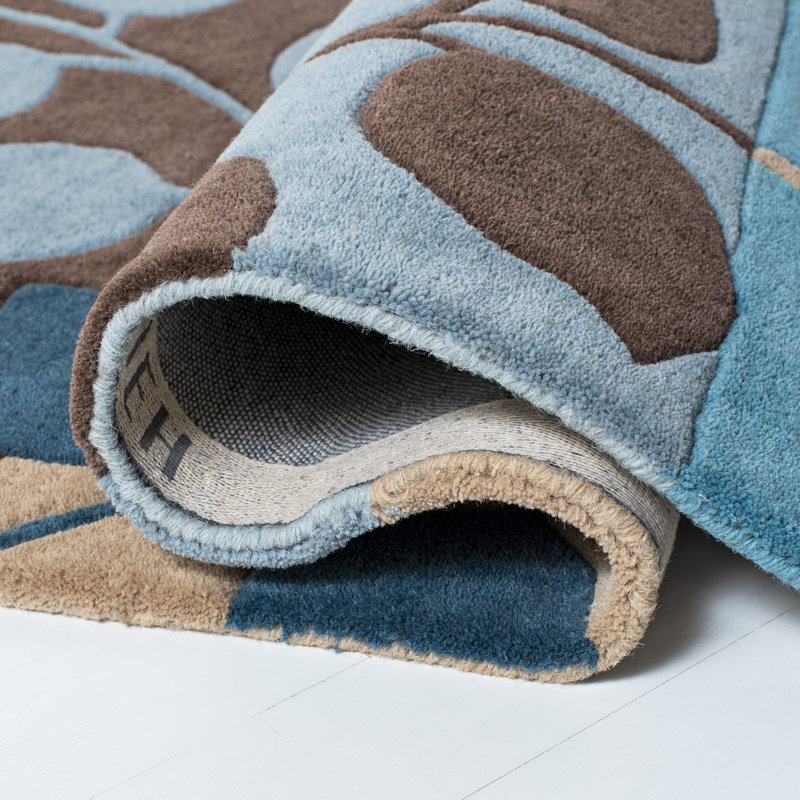 Tapis brun / bleu / beige touffeté à la main à motif floral Avayah, Rond 6 pi