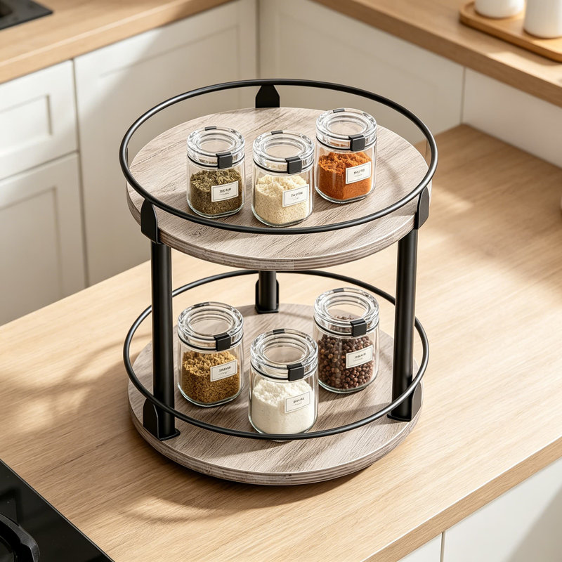 Étagère à épices rotative à 2 niveaux avec rotation à 360 degrés, paresseuse compacte et polyvalente pour le comptoir de cuisine et le rangement d'armoires