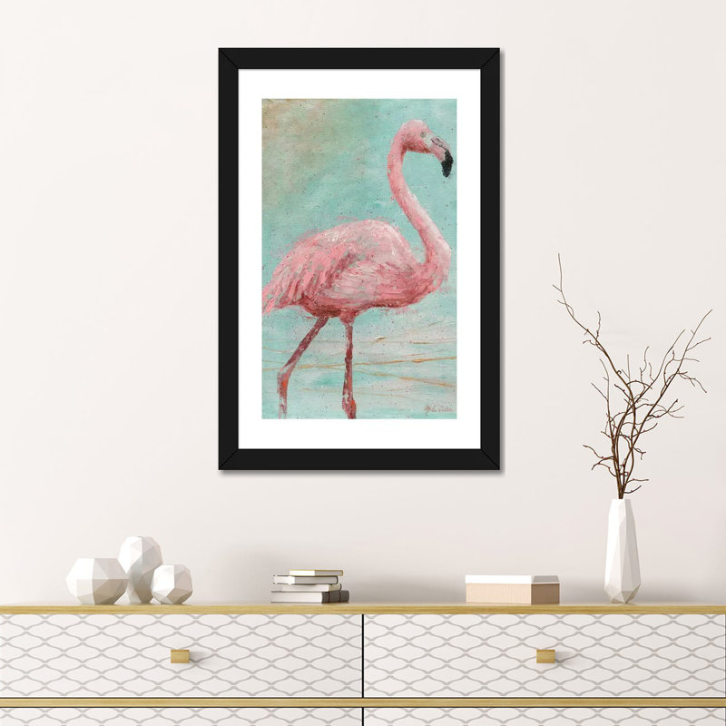 Reproduction d’art, "Pink Flamingo I" par Marie Elaine Custer, Papier noir, Blanc, H 32 po x l 24 po x P 1 po