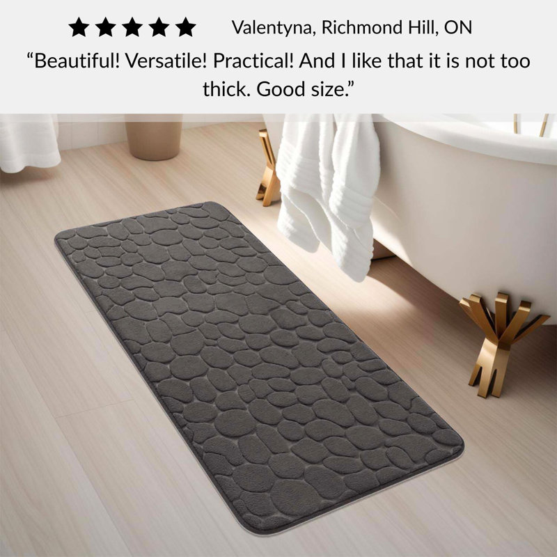 Dark Gray Memory Foam Geometric Shower Mat with Textured Accent