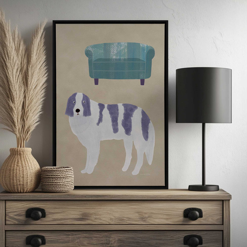 «Dog and A Sofa» par Norarikka, reproduction d'art, Noir, Cadre flottant, H 16 po x l 12 po