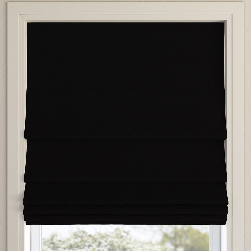 Pryer Textured 100% Blackout Cordless Roman Shade, 35"W x 64"L, Black