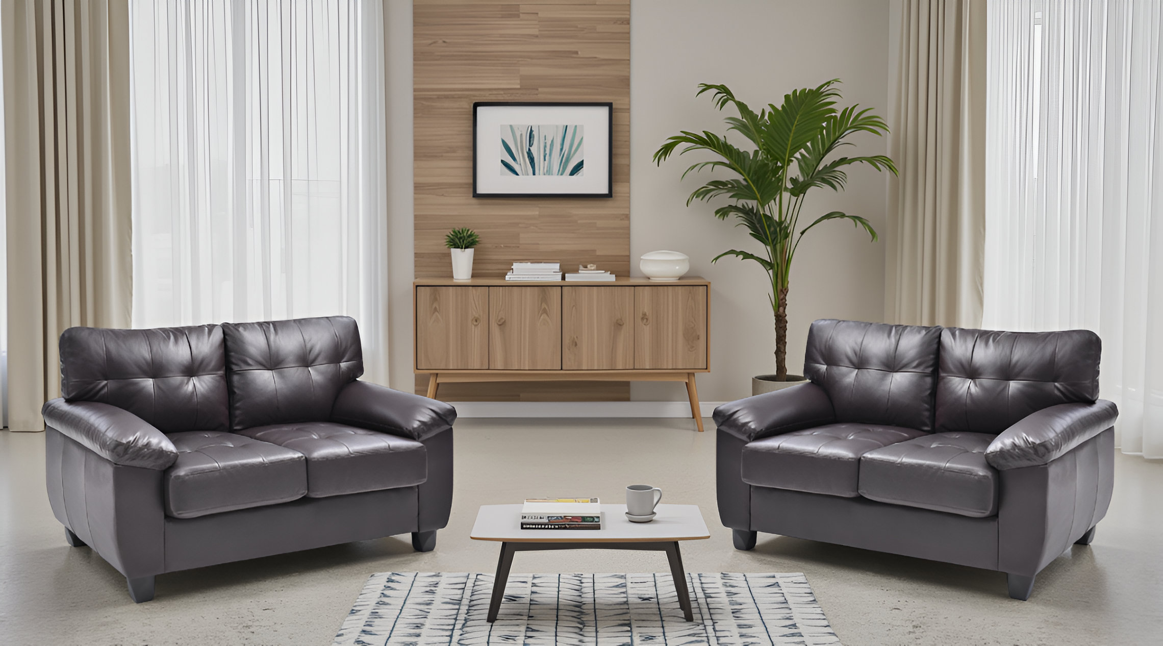 Ebern Designs Rimouski Grey Faux Leather Loveseat Set Of 2 - Wayfair Canada