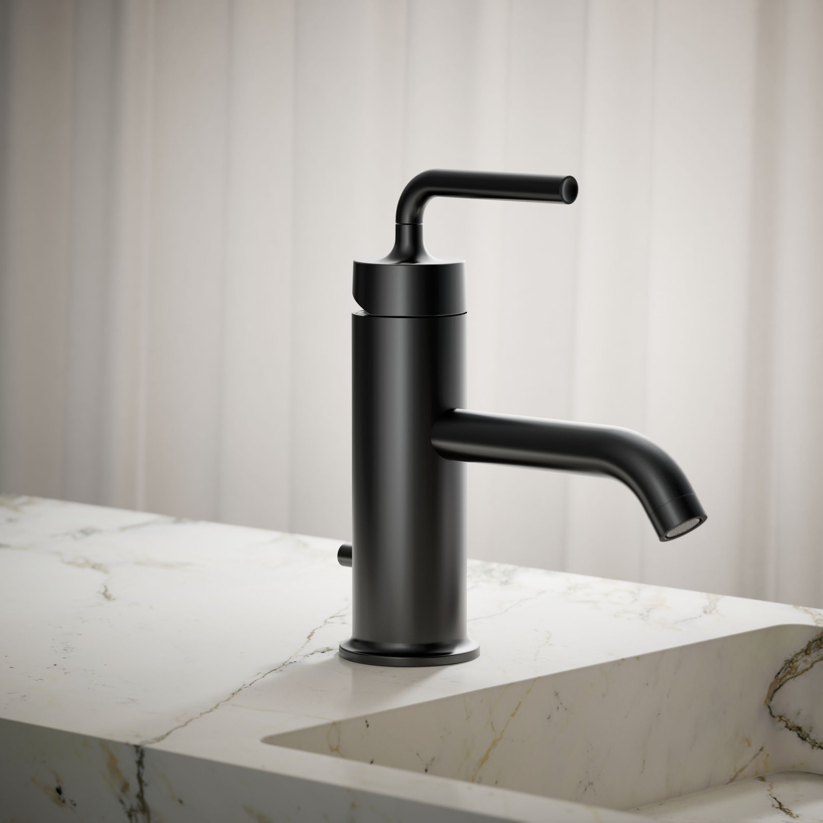 Purist Single-Hole Bathroom Faucet with Drain, Matte Black