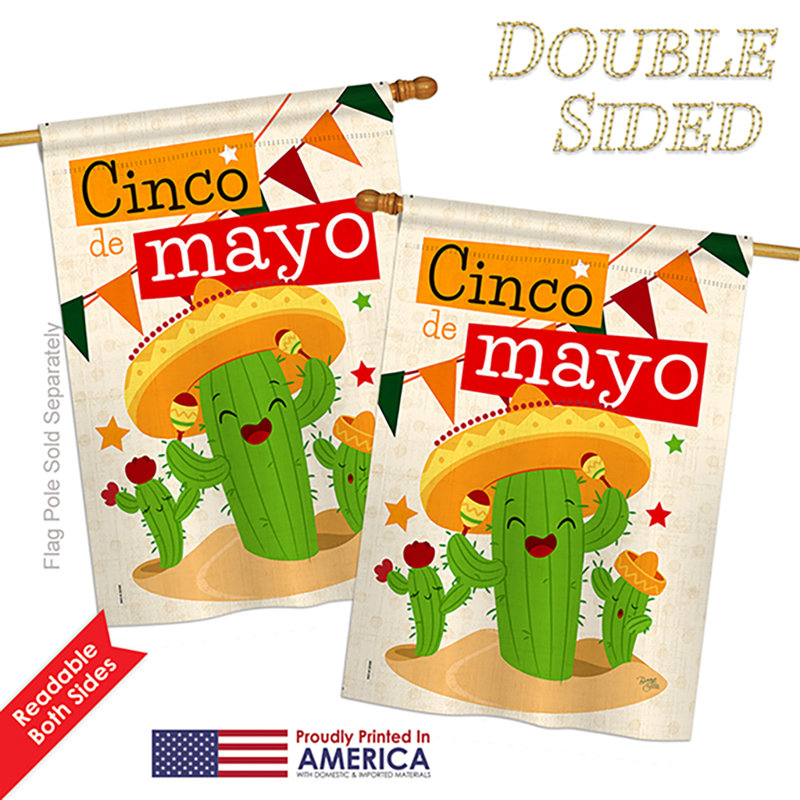 Fiesta cinco de mayo et de polyester à 2 côtés 40 x 28 po cactus drapeau maison