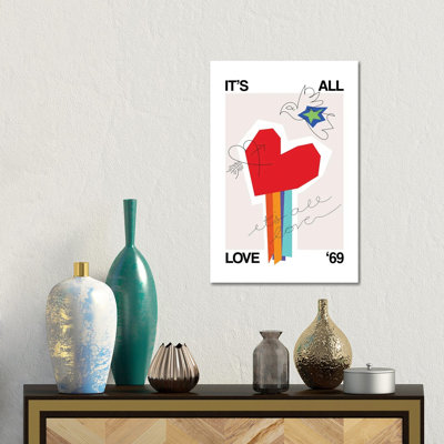 It's All Love & Heart Greige by Frances Collett - Gallery-Wrapped Canvas Giclée on Canvas