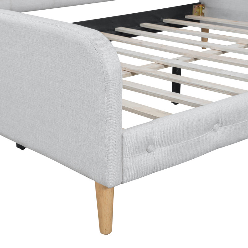 Upholstered Daybed with 4 Support Legs, Beige, Full/Double