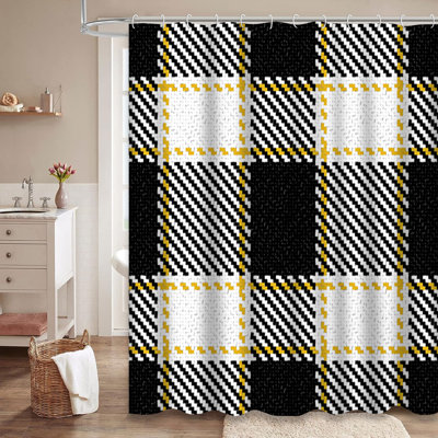 Black Rustic Buffalo Lumberjack Plaid Shower Curtain with 12 Hooks