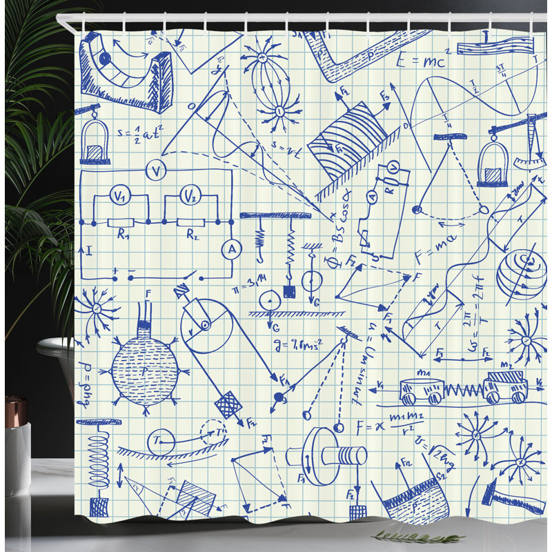 East Urban Home Physics Shower Curtain Technical Formulas Notebook Ivory Indigo, 70"H x 69"W