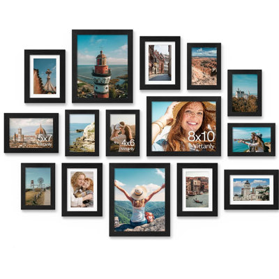 15-Pack Multi-Size Picture Frame Set - Includes 8X10, 5X7 & 4X6 Inch Frames, Ready-To-Use With Stand & Hooks, Gallery Wall Display For Home Decor & Gifting