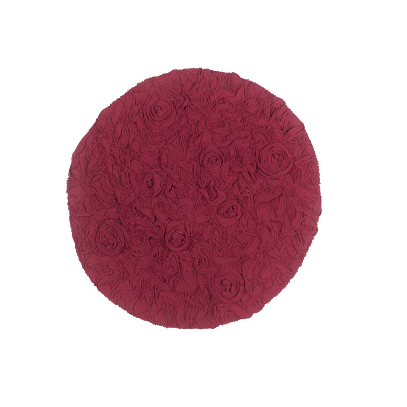 Franciska 100% Cotton Machine Washable Round Bath Rugs, 22"W x 22"L, Red
