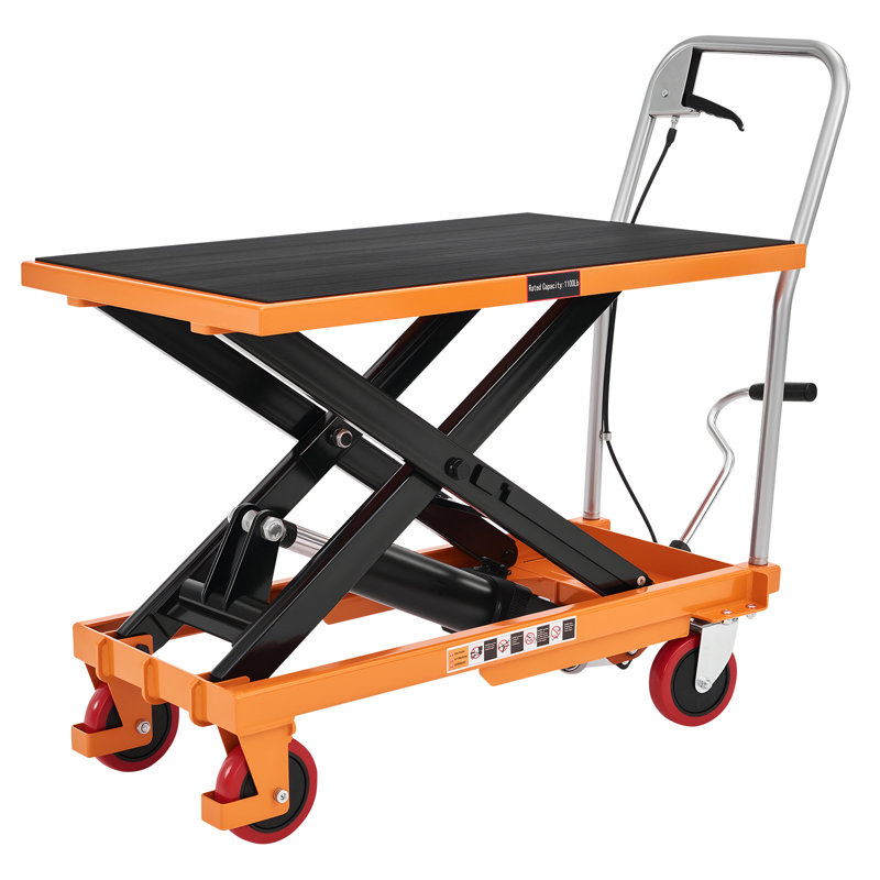 Hydraulic Lift Table Cart, 1100lbs Capacity 33" Lifting Height, Single Scissor Lift Table with 4 Wheels and Non-Slip Pad, hydraulic lift table for Material Handling, Yellow
