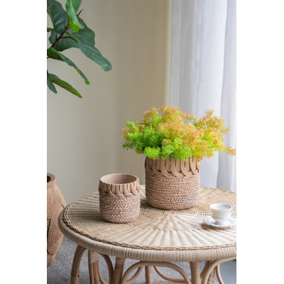 Jardinières S / 2 brun sable et ciment avec panier tissé L: 8 x 8 x 8 po S: 5,7 x 5,7 x 5,5