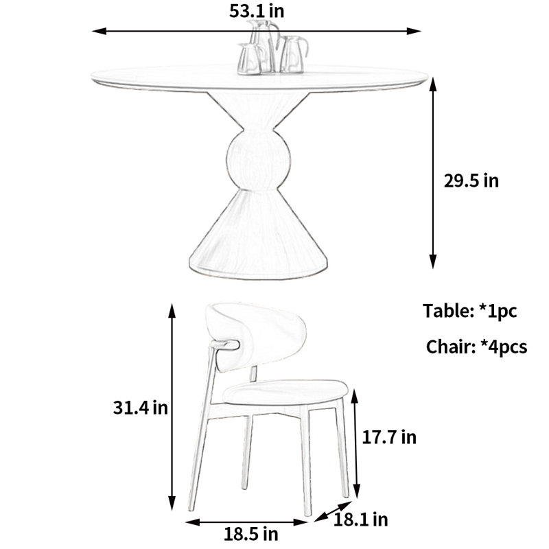 Petite table et chaises de salle à manger, H 29,5 po x L 53,1 po x l 53,1 po