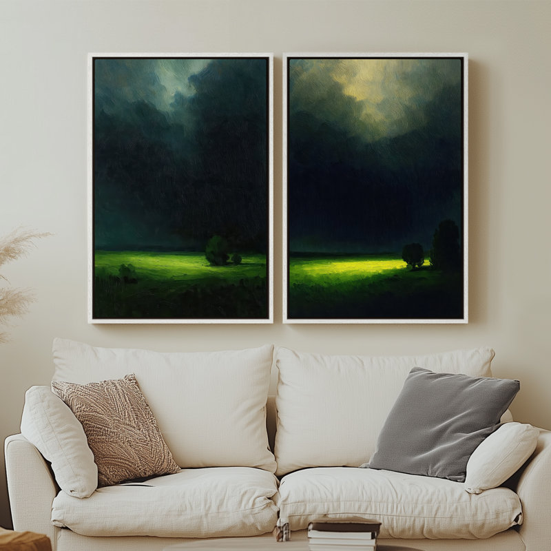 Art mural sur toile encadrée, impression de fond abstrait ciel foncé pour chambre à coucher - 16 po x 24 po x 2 pièces, Blanc