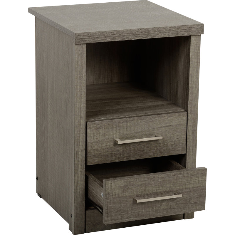 Arka 2 Drawer Bedside Table, Black Wood Grain