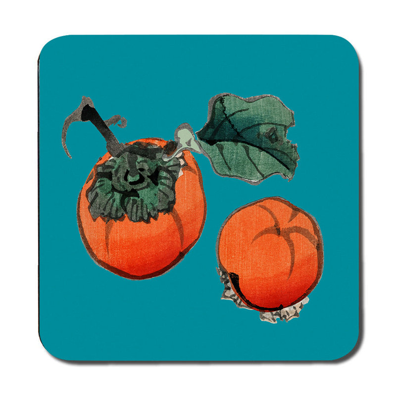 Persimmon Fruit Placemat Coaster Set Teal Background