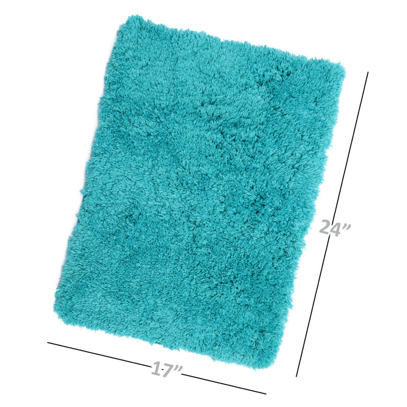 Tapis pour salle de bain rectangulaire en polyester antidérapant Ciarra, Bleu sarcelle, l 17 po x L 24 po
