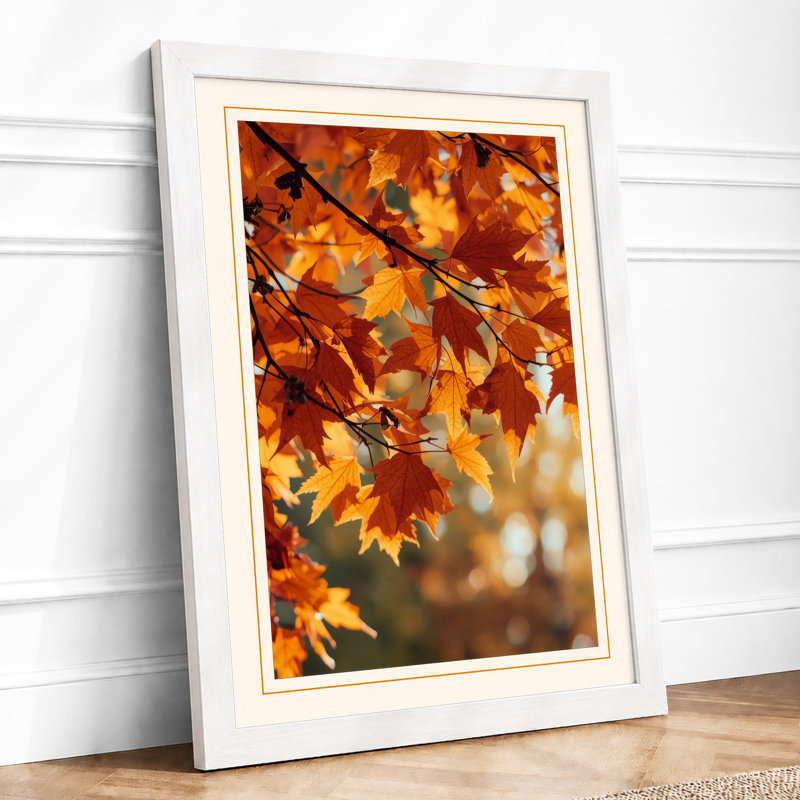 Autumn Leaves in Gold Botanical - Framed Print, A3 - 42.0 x 29.7 cm, White