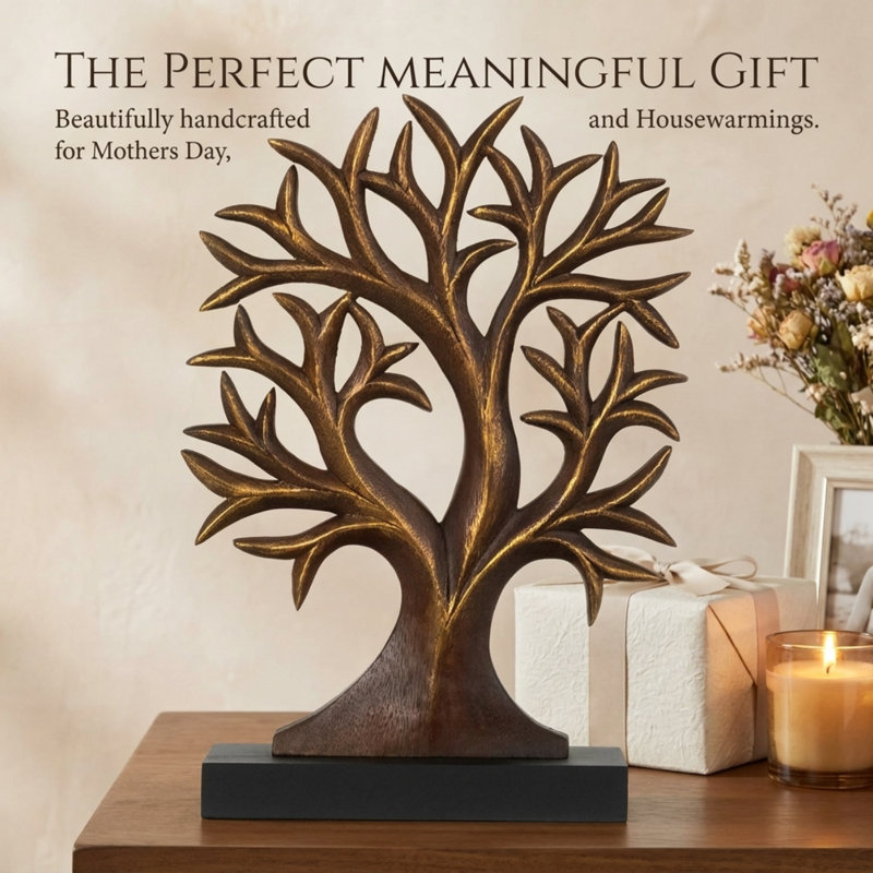 Handmade Wooden Tree Sculpture with Artistic Curved Design – Shelf, Mantel, Christmas & Mother’s Day Gift Decor