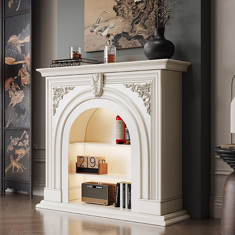 Beige Solid Wood Electric Fireplace, 43.31" H x 47.24" W x 13.78" D 