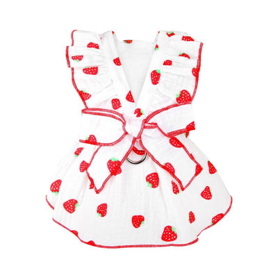 dress dress Clothes Small Floral Princess Dress Teddy New Pet Cute Dress Summer Thin Ultrasmall Summer Clothes Bow Decoration Print Strawberry