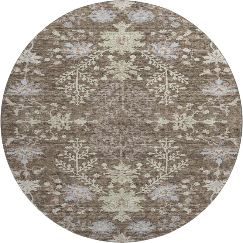 Tapis floral Gurubaksh AMF1156 lavable à la machine de qualité supérieure, Rond 8 pi