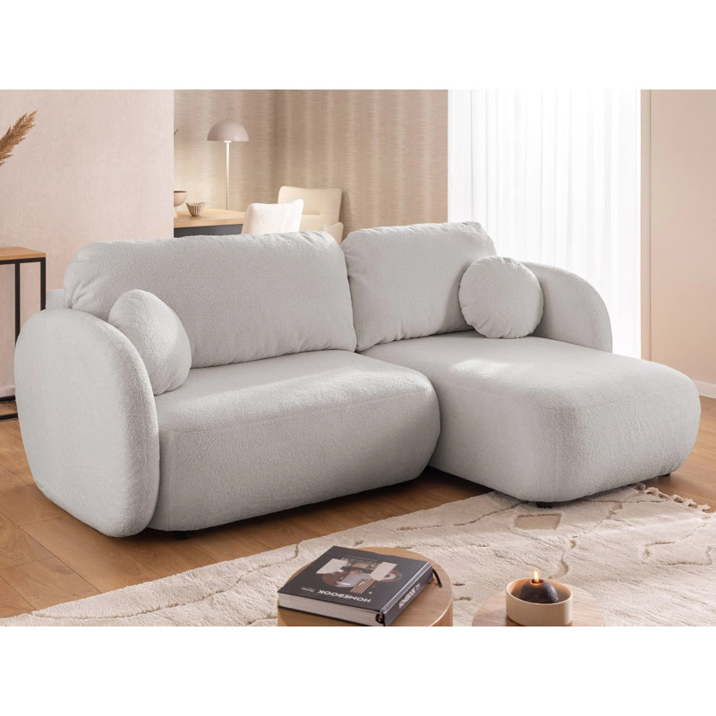 Candy L-Shape Corner Sofa - Bouclé, Sleeping Function & Storage, Right-Hand Facing, Light Grey