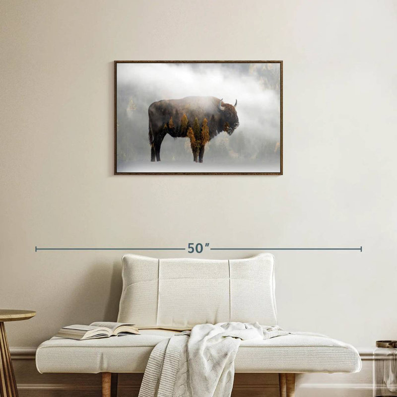 Bison de la forêt de pins, Cadre flottant noyer, 31 po x 21 po
