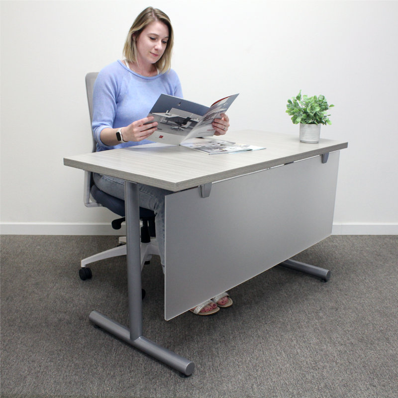 Frosted Acrylic Desk Mounted Modesty Panel, 18" H x 48" W x 0.63" D, Aluminum, Frosted