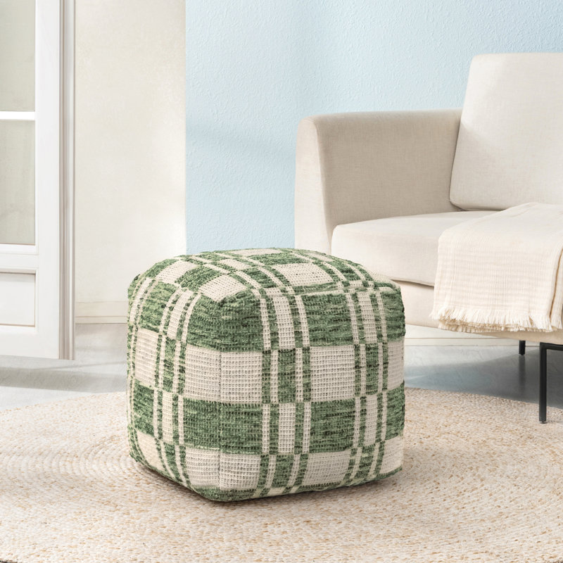 Krikor 20" Green Upholstered Pouf Ottoman, Green