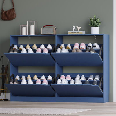 Shoe cabinet with four flip-top drawers and anti-tip design, suitable for entryway storage