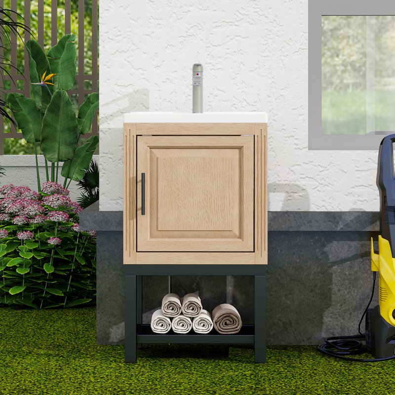 Meuble-lavabo de 20 po, lavabo en céramique blanche, robinet lisse, structure en métal oxydé, armoire autoportante de 20 po avec rangement efficace, évier de surface, charnières en aluminium de qualité bronze mat, fiabilité