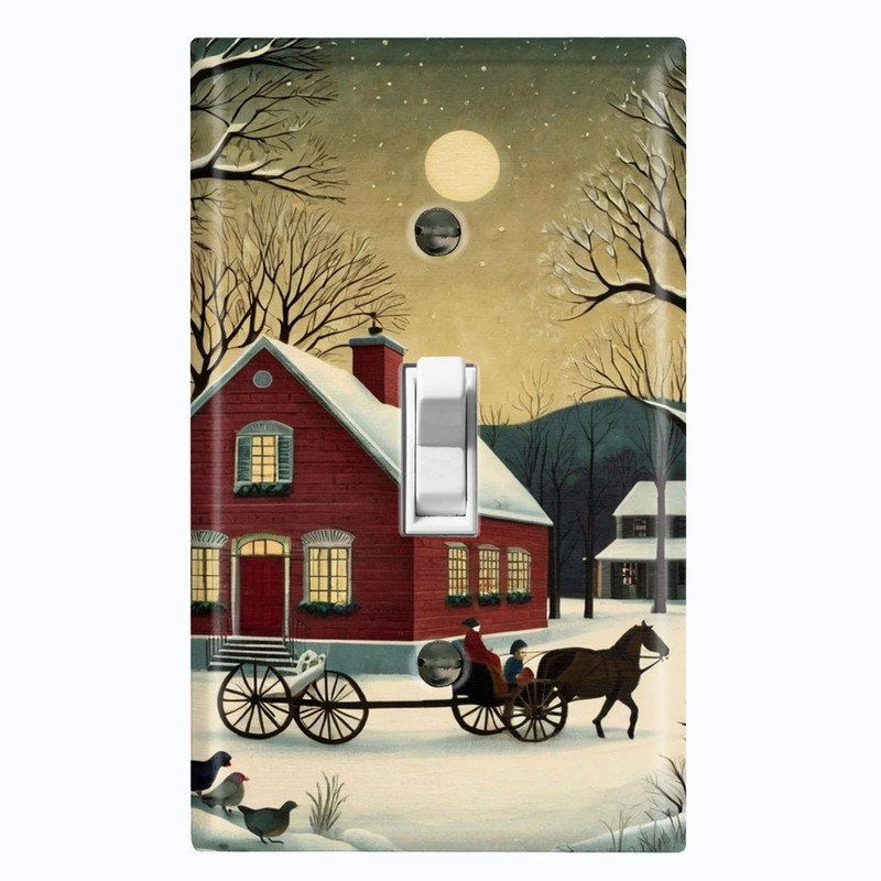 Couvercle de plaque d'interrupteur en métal; Bascule de taille standard US 1 - Snowy Farmstead, # 1 à bascule simple