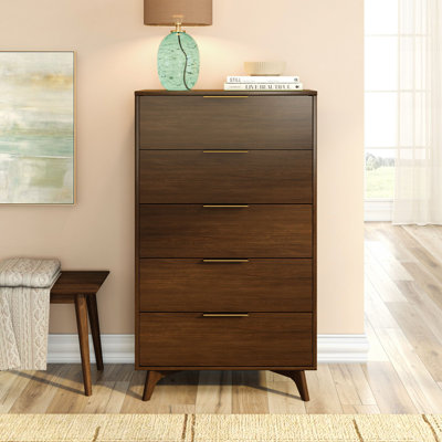 Haven 5 Drawer Dresser with Brass Handle, Walnut
