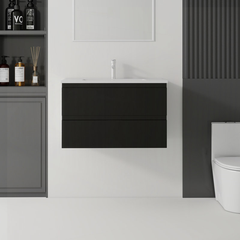 Meuble-lavabo flottant 30 po avec lavabo, 30", Noir