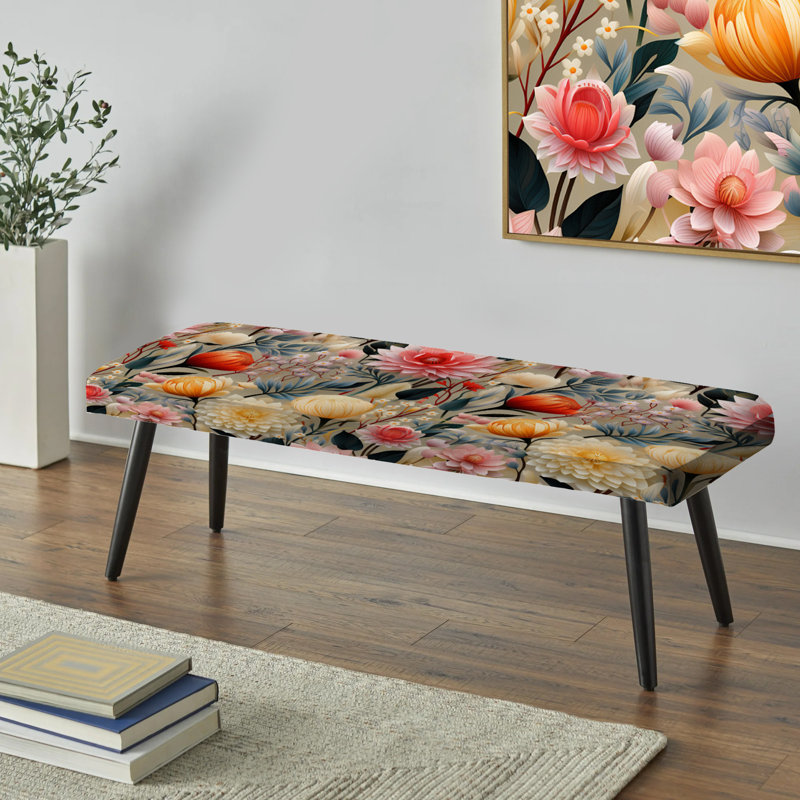 Banc rembourré floral noir, Beige And Pink Poppies Expression