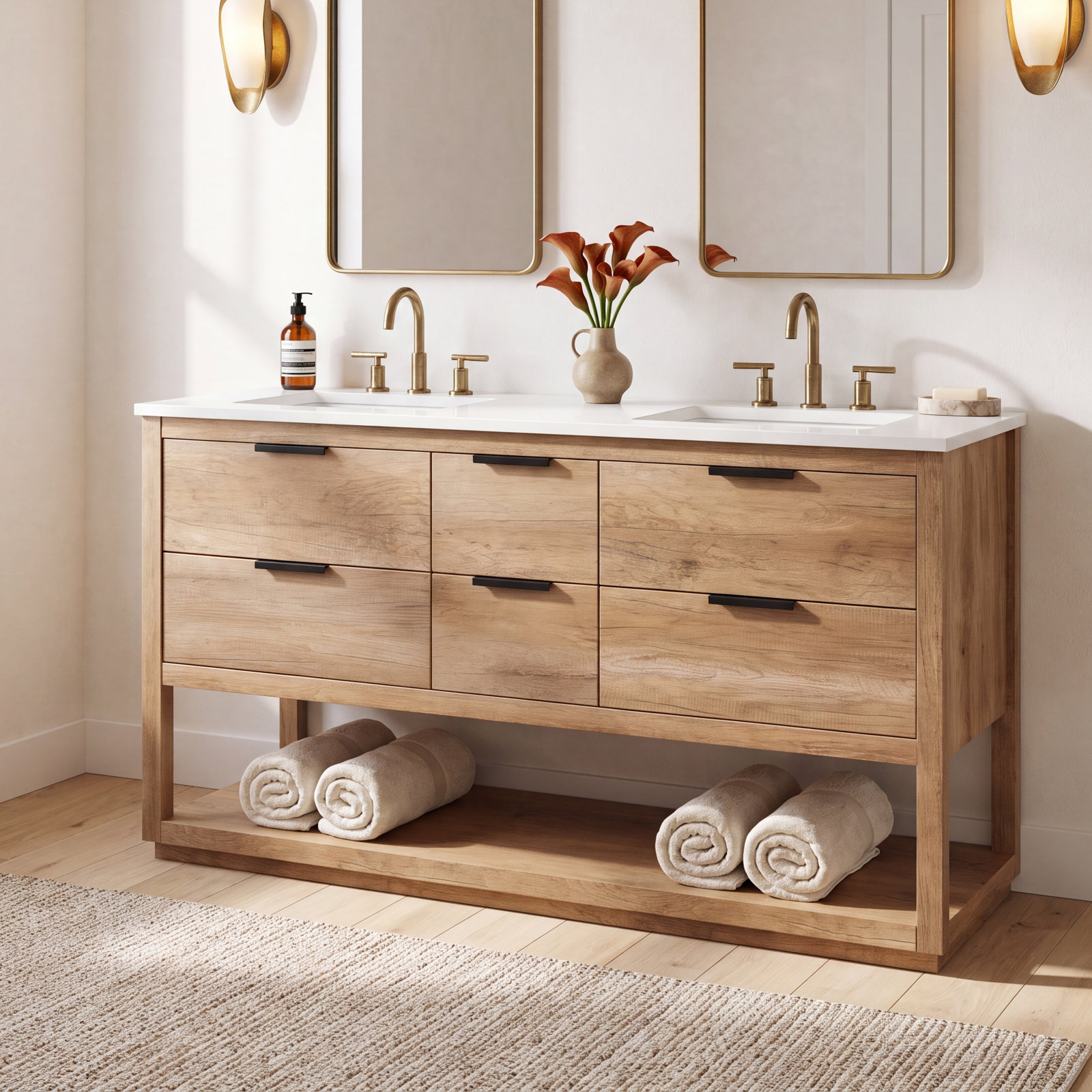 Felicity 60'' Double Bathroom Vanity, Natural Oak