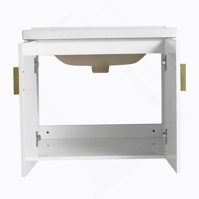 Meuble-lavabo à fermeture en douceur 24 po avec lavabo, pour petite salle de bain, Blanc, 24"