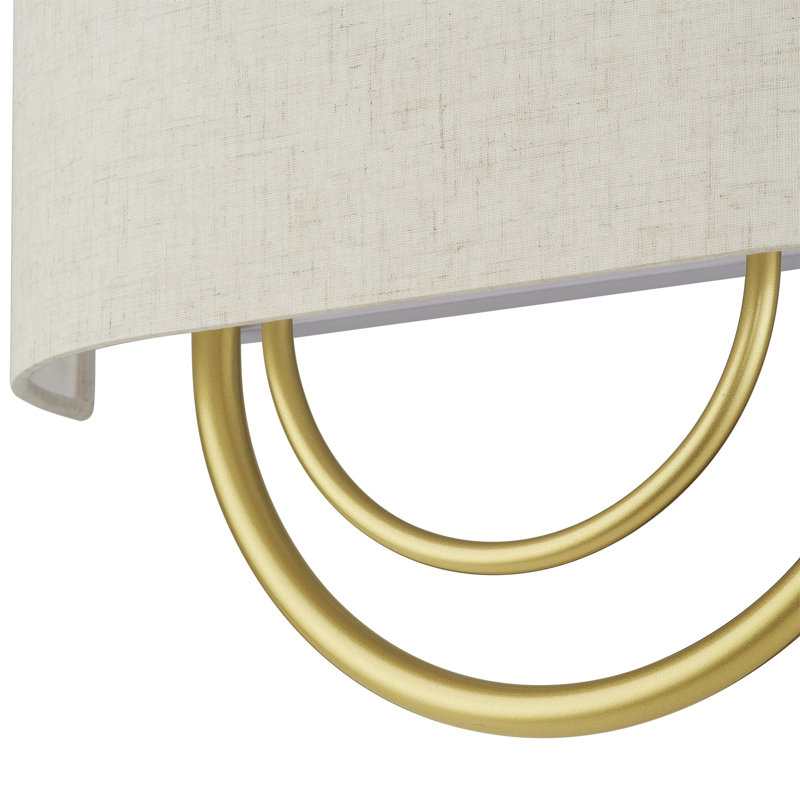 2 Light Soft Gold Large ADA Sconce With Hand Crafted Oatmeal Fabric Shade With White Fabric Inside, Soft Gold