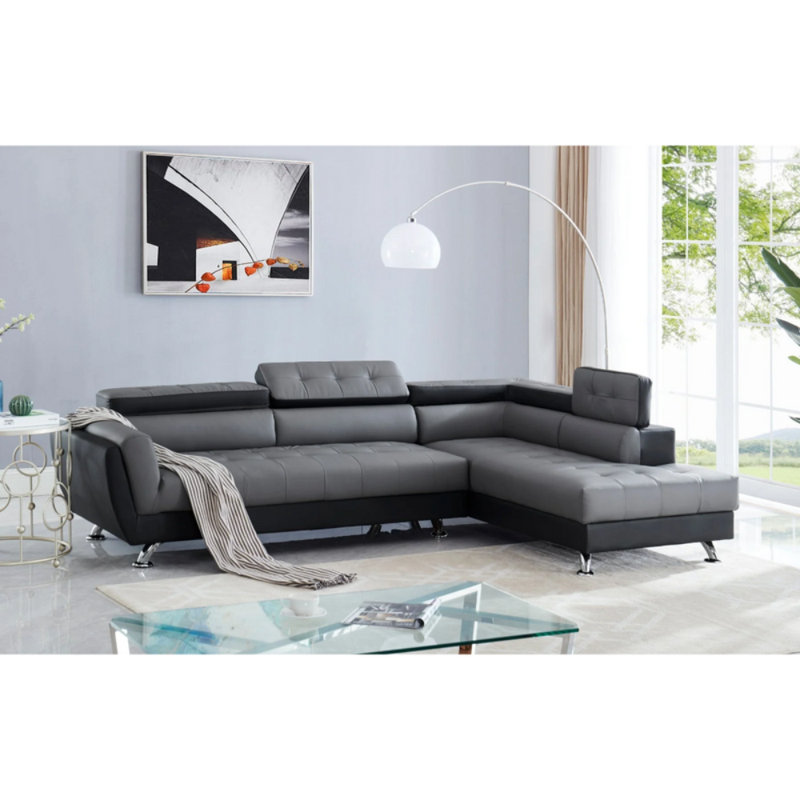 Canapé modulaire en cuir 2 pièces Arthar, Similicuir blanc / noir
