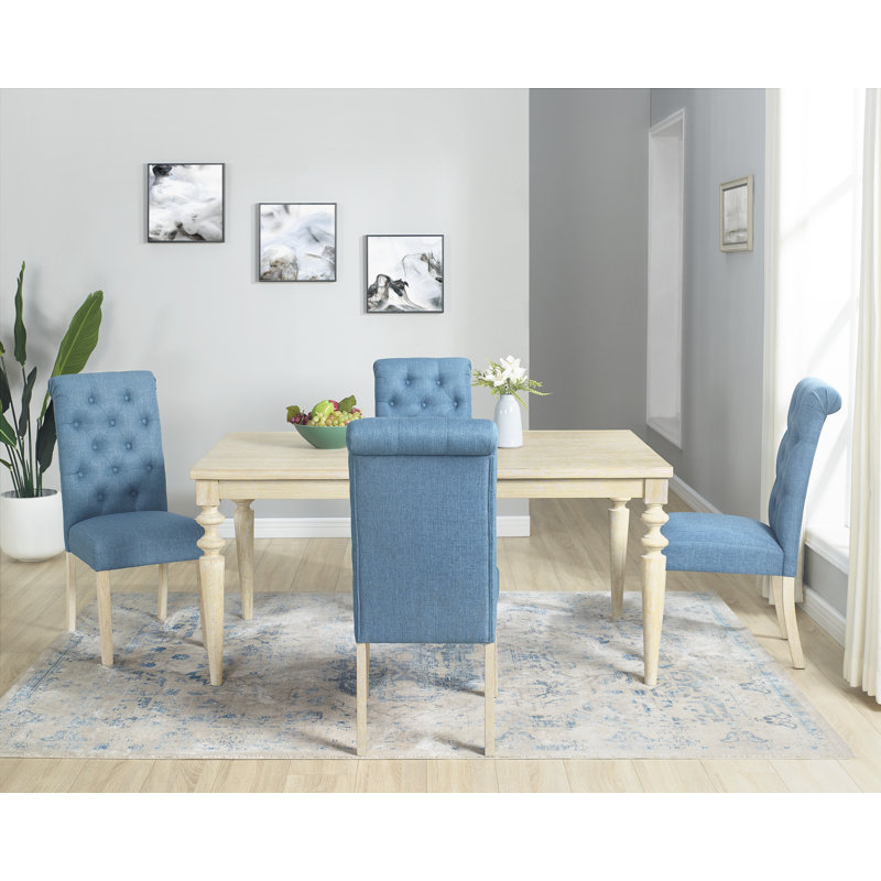 Ensemble de salle à manger rectangulaire L 64 po x l 38 po Beebe, Bleu / blanc câblé
