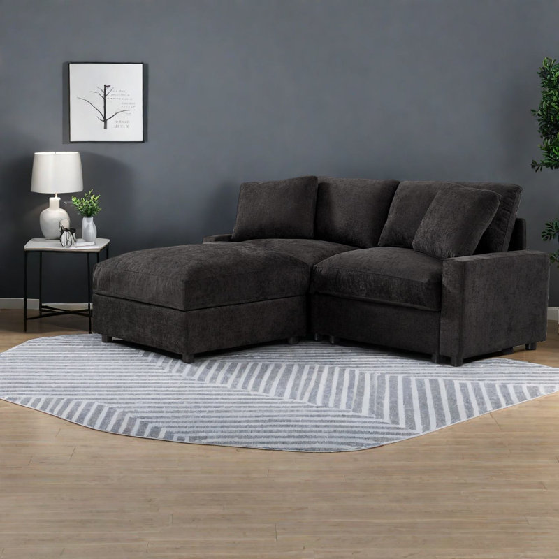 Canapés modulaires peu encombrants avec rangement caché, tissu en polyester noir
