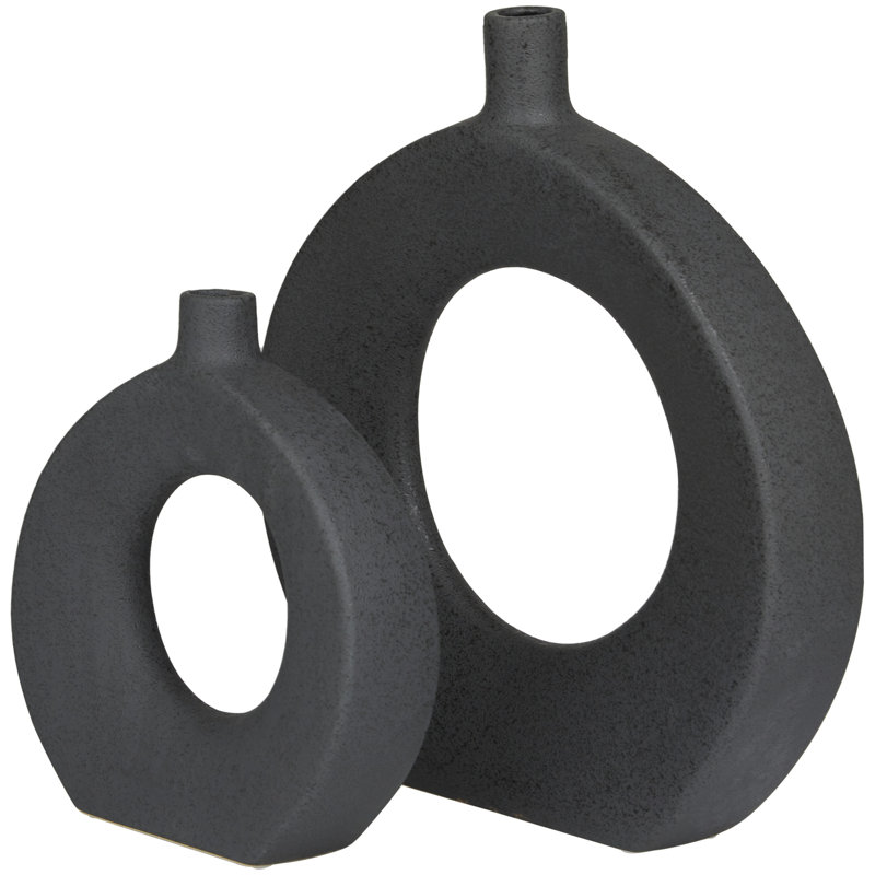 2 Piece Stoneware Table Vase Set, 15.45" H x 14.45" W x 3.15" D, Black