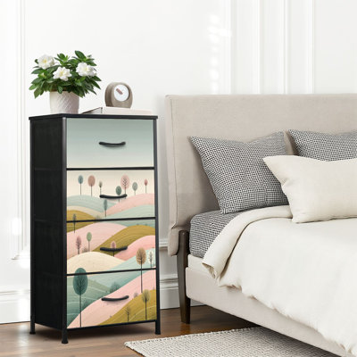 4 Drawer Dresser for Bedroom, Narrow Chest of Drawers, Wooden Top and Study Iron Frame 18"x37.5"-(WxH)