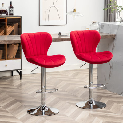 In Red, Of 2 - 360° Swivel Seat, Gas-lift Adjustable Height, Upholstery, Contemporary Vertical Line Design Red ( 2) Modern Chic Design, Upholstered Gas Lift Adjustment, - Footrest